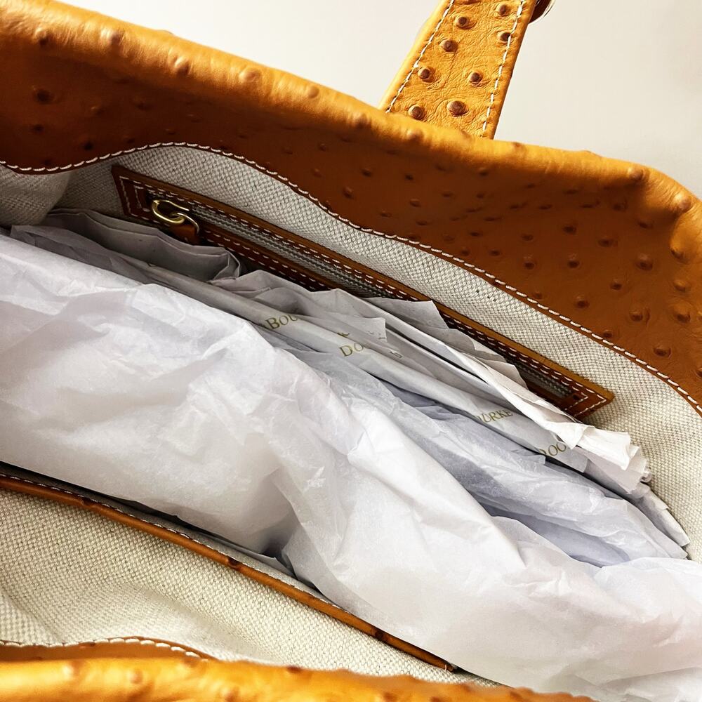 NEW Dooney & Bourke Caramel Ostrich Embossed Leather Logo Lock Hobo Bag NWT $388 - Picture 9 of 9